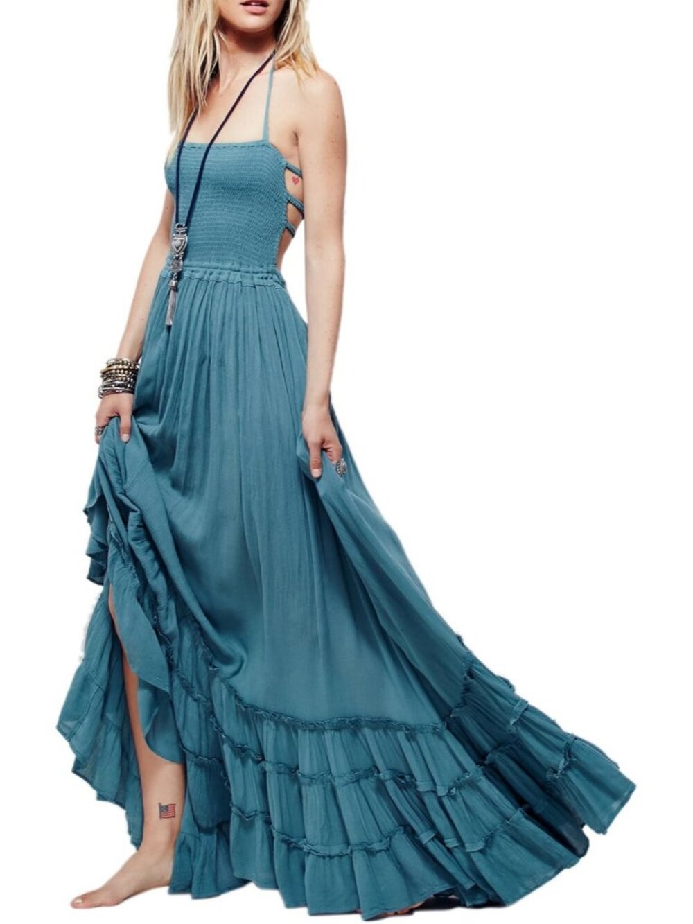 Women's Blue Summer Boho Sexy Backless Long Comfortable Stylish Maxi Dress